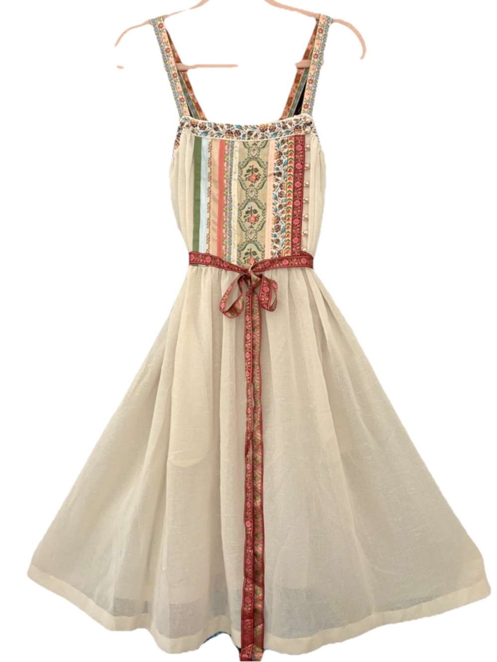 RARE 1970s Embroidered Dress boho-hippie floral print ribbon dress